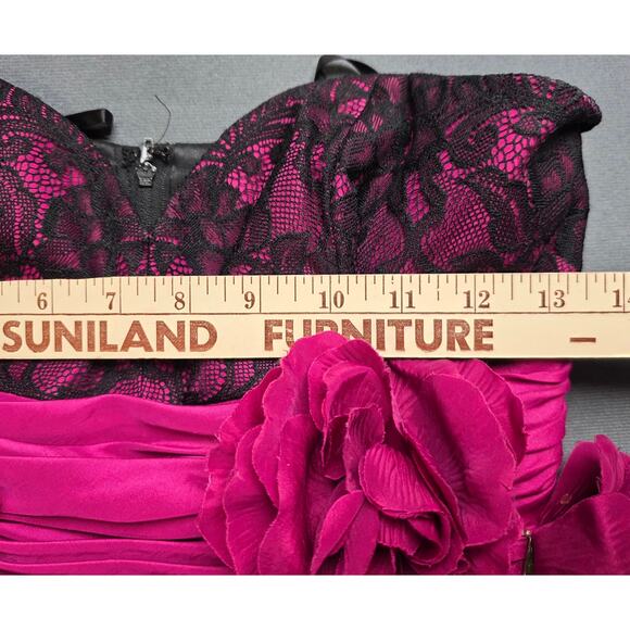 Betsey Johnson Evening Dress Size 2 Puffy Strapless Prom Black Pink Short Lace - Picture 8 of 11